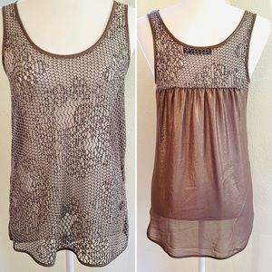 The Limited Sheer Mesh Bronze Tank with Gold Shimmer